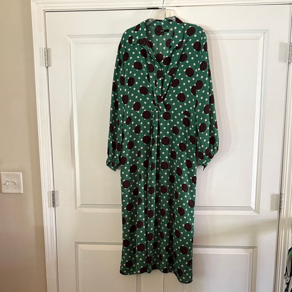 Next Green and Black Polka Dot Long Sleeve Dress